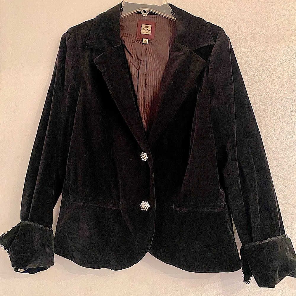 Black Velvet Blazer with Rhinestone Detail
